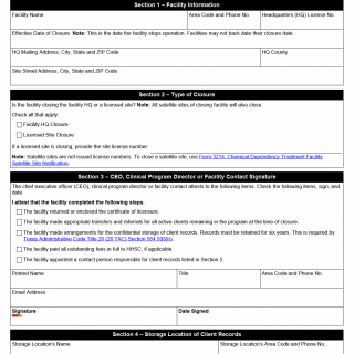TX HHS Form 3206. Chemical Dependency Treatment Facility Closure