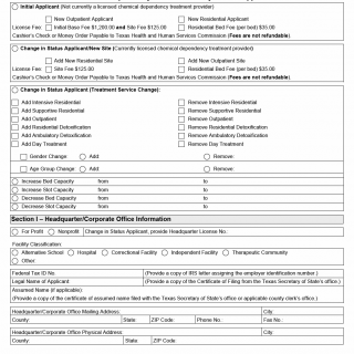 TX HHS Form 3207. Chemical Dependency Treatment Facility License Application