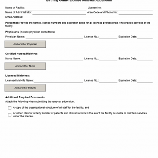 TX HHS Form 3213. Birthing Center License Renewal Addendum