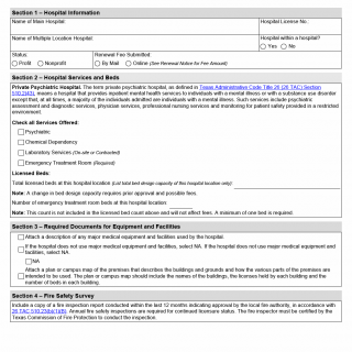 TX HHS Form 3219. Multiple Location Psychiatric Hospital License Renewal Application