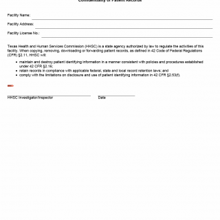 TX HHS Form 3222. Confidentiality of Patient Records