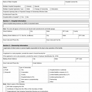 TX HHS Form 3229. License Application to Operate a Multiple Location General or Special Hospital