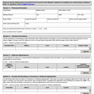 TX HHS Form 3234. Council for Sex Offender Treatment (CSOT) Request for Criminal History Evaluation