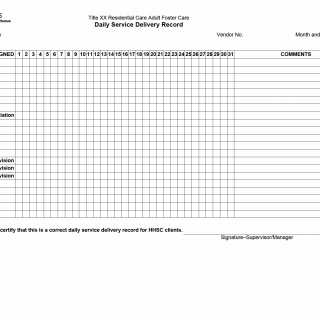 TX HHS Form 3252. Title XX Residential Care Adult Foster Care Daily Service Delivery Record