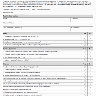TX HHS Form 3255. Fire Safety Survey Report for Hospitals and Crisis Stabilization Units