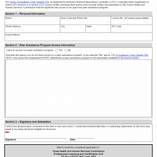 TX HHS Form 3258. Licensed Chemical Dependency Counselor Program Peer Assistance Program Access Attestation