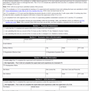 TX HHS Form 3262. Licensed Chemical Dependency Counselor Intern Supervised Work Experience Documentation