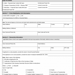 TX HHS Form 3263. Crisis Stabilization Unit License Application