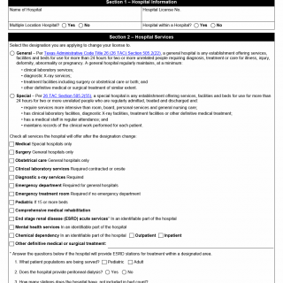 TX HHS Form 3273. General and Special Hospital License Designation Change Application