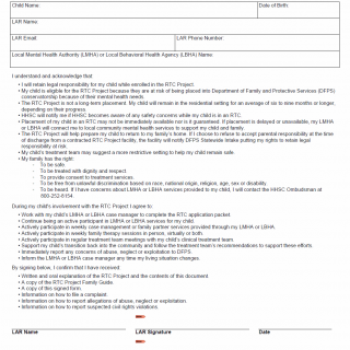 TX HHS Form 3301. Residential Treatment Center Project Family Agreement