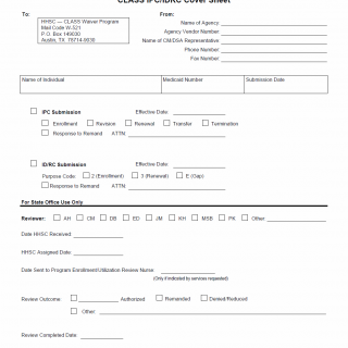 TX HHS Form 3591. CLASS IPC/IDRC Cover Sheet