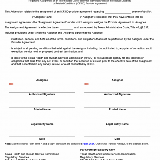 TX HHS Form 3604-A. Ownership Transfer Affidavit Addendum for ICF/IID