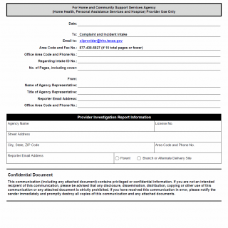 TX HHS Form 3613. Provider Investigation Report with Fax Cover Sheet (Home Health. Hospice and Personal Assistance Services Provider Use Only)