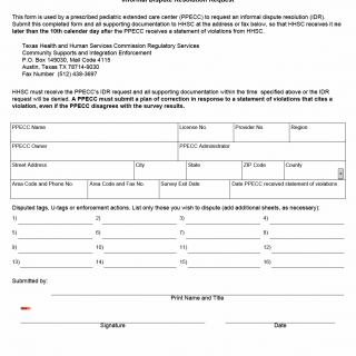 TX HHS Form 3639. Prescribed Pediatric Extended Care Center Informal Dispute Resolution Request