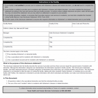 TX HHS Form 3641. Alzheimer's Assisted Living Disclosure Statement TX HHS Form 3641. Alzheimer's Assisted Living Disclosure Statement