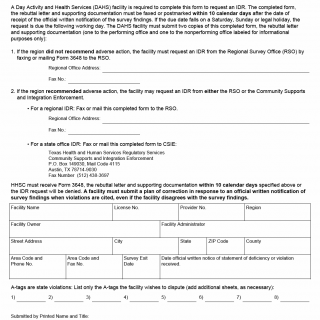 TX HHS Form 3648. DAHS Informal Dispute Resolution (IDR) Request