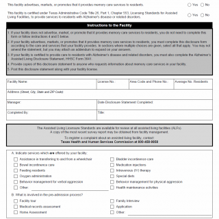 TX HHS Form 3650. Assisted Living Facility Memory Care Disclosure Statement