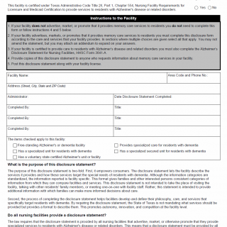 TX HHS Form 3651. Memory Care Disclosure Statement for Nursing Facilities
