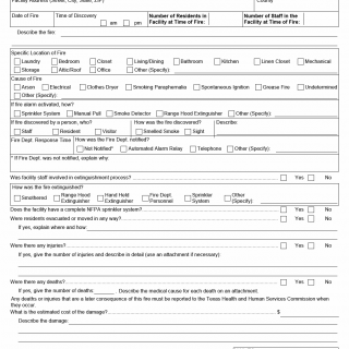 TX HHS Form 3707. Fire Report for Long Term Care Facilities