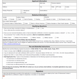 TX HHS Form 3901-1. Court Interpreter Certification Application