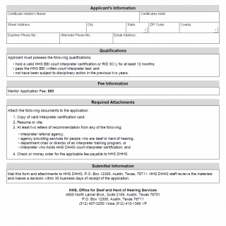 TX HHS Form 3903. Court Interpreter Mentor Application