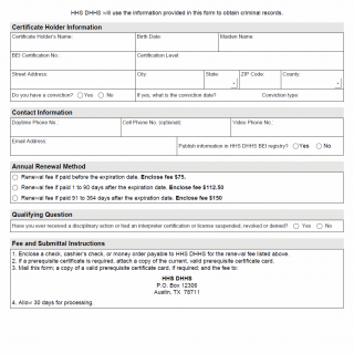 TX HHS Form 3910. Annual Certificate Renewal