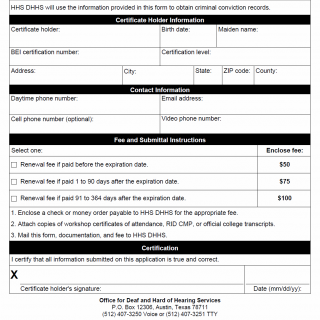 TX HHS Form 3912. Court Interpreter Certificate Renewal
