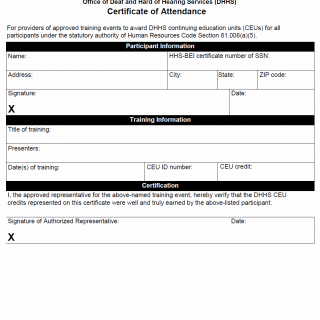 TX HHS Form 3915. Certificate of Attendance