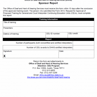 TX HHS Form 3916. Sponsor Report