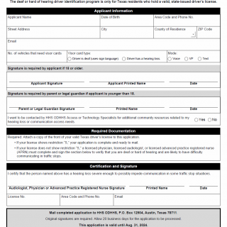 TX HHS Form 3955. Application for Driver Identification Visor Card
