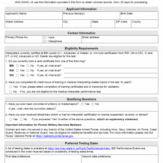 TX HHS Form 3960. Medical Interpreter Performance Test