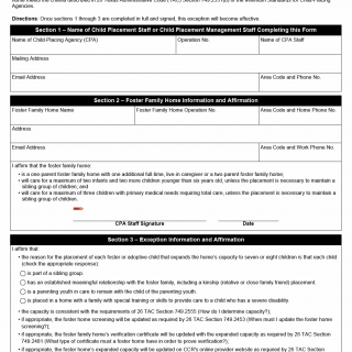 TX HHS Form 4003. Foster Family Home Capacity Exception
