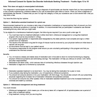 TX HHS Form 4008. Informed Consent for Opiate Use Disorder Individuals Seeking Treatment – Youths Ages 13 to 18 TX HHS Form 4008. Informed Consent for Opiate Use Disorder Individuals Seeking Treatment – Youths Ages 13 to 18
