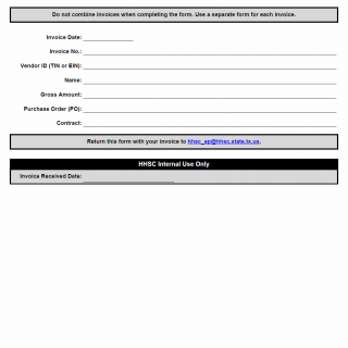 TX HHS Form 4103. Vendor Invoice Summary