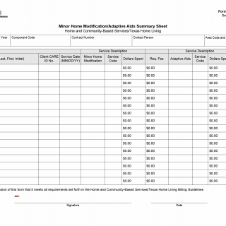 TX HHS Form 4116-MHM-AA. Minor Home Modification and Adaptive Aids Summary Sheet