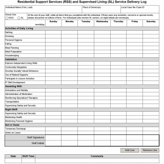 TX HHS Form 4119. Residential  Support Services (RSS) and Supervised Living (SL) Service Delivery Log