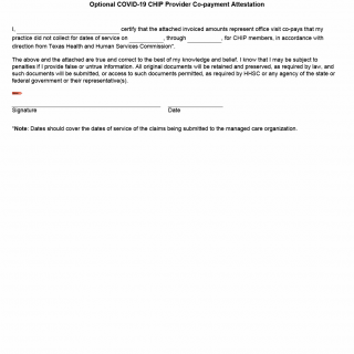TX HHS Form 5004. Optional COVID-19 CHIP Provider Co-payment Attestation TX HHS Form 5004. Optional COVID-19 CHIP Provider Co-payment Attestation