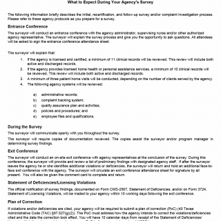 TX HHS Form 5005. What to Expect During Your Agency's Survey (HCSSA)