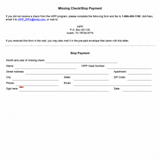 TX HHS Form 5023. HIPP Missing Check Stop Payment