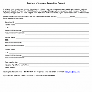 TX HHS Form 5026. HIPP Summary of Insurance Expenditure Request