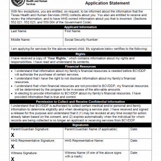 TX HHS Form 5054. Application Statement