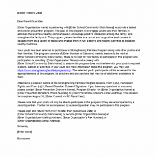 TX HHS Form 5104. Youth Prevention Indicated Family Focused Program Participation Letter