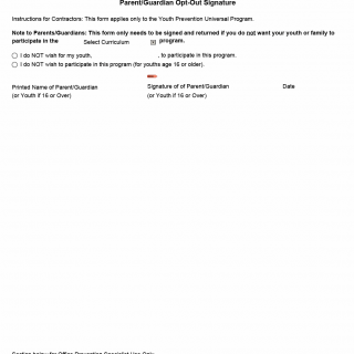 TX HHS Form 5109. Youth Prevention Universal Parent/Guardian Opt-Out Signature