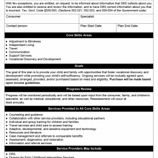TX HHS Form 5150. Family Service Plan