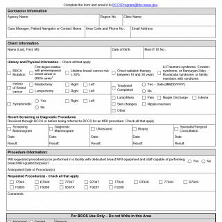 TX HHS Form 5203. Breast MRI Pre-Authorization Request