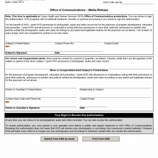TX HHS Form 5402. Office of Communications – Media Release TX HHS Form 5402. Office of Communications – Media Release