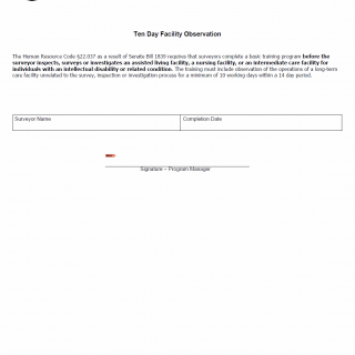 TX HHS Form 5406. Ten Day Facility Observation