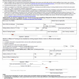 TX HHS Form 5507-NAR. Request for Waiver of Nurse Aide Training and Competency Evaluation