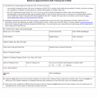 TX HHS Form 5510-NATCEP. Request to Take the Competency Evaluation Program (CEP) Based on Approved Nurse Aide Training Out of State