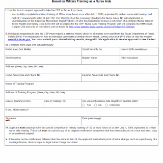 TX HHS Form 5511-NATCEP. Request to Take the Competency Evaluation Program (CEP) Based on Military Training as a Nurse Aide